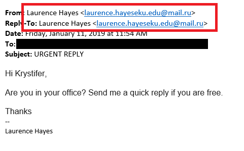 Screenshot of a spear phishing attack.